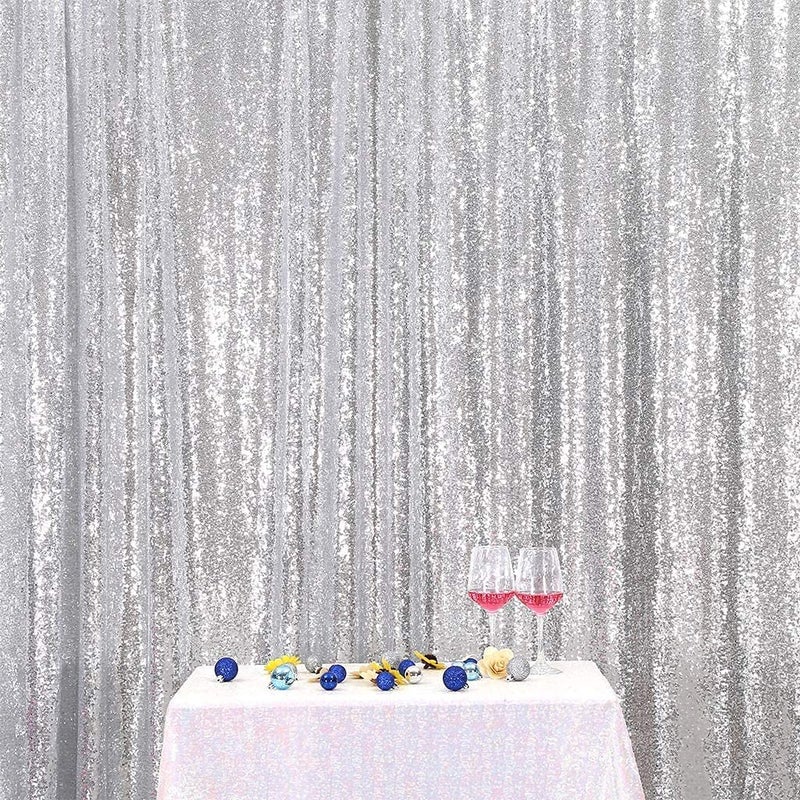 Poise3EHome 5FT x 7FT Silver Sequin Photography Backdrop Curtain for Party Decoration, Silver - Image 1